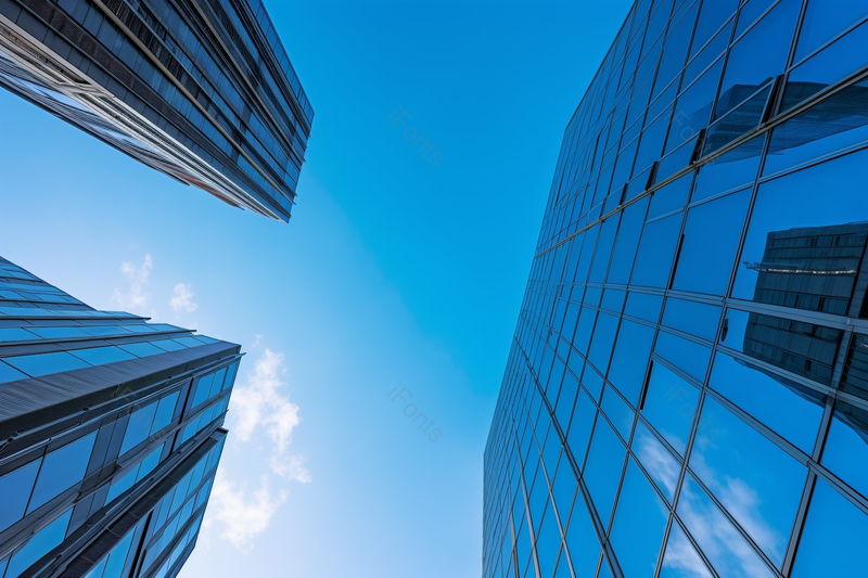 城市间抬头仰望蓝色天空商务楼高楼大厦商务科技现代建筑近景实拍,高清,摄影图,摄影图片,图片大全,摄影图免费下载